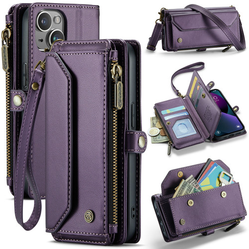 iPhone 13 mini CaseMe C36 Card Slots Zipper Wallet RFID Anti-theft Leather Phone Case - Purple